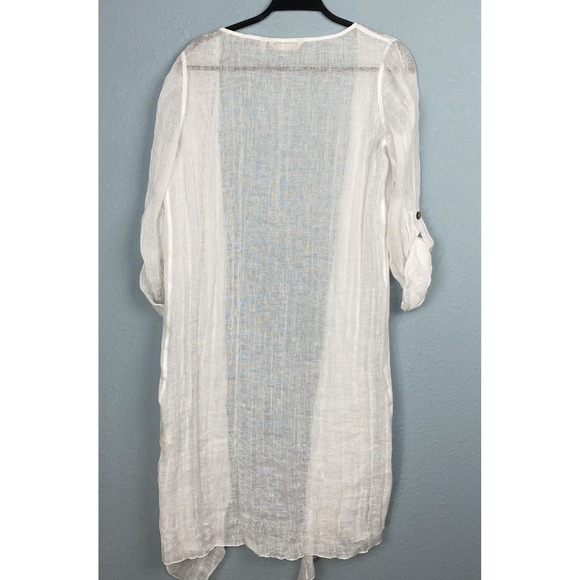 Soft Surroundings White Linen 3/4 Sleeve Open Front Jacket Sz S Gauzy Beach - Picture 2 of 6